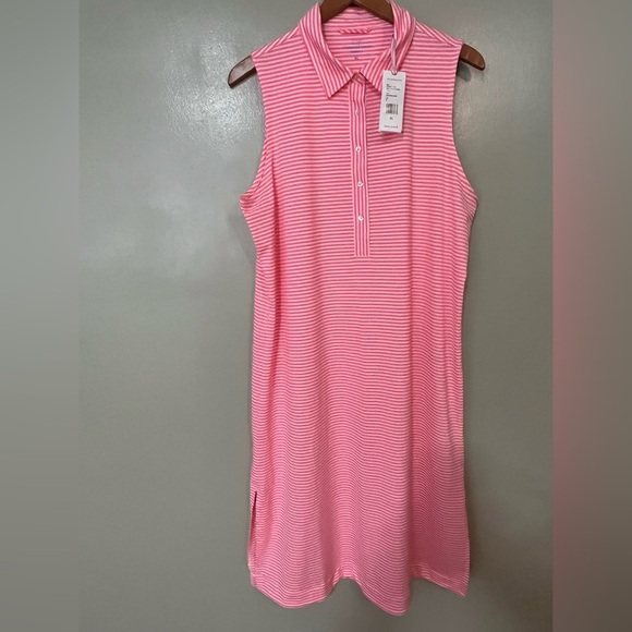Vineyard Vines Pink Striped Sleeveless Polo Dress Midi Side Slits Stretch XL NWT - Picture 1 of 13